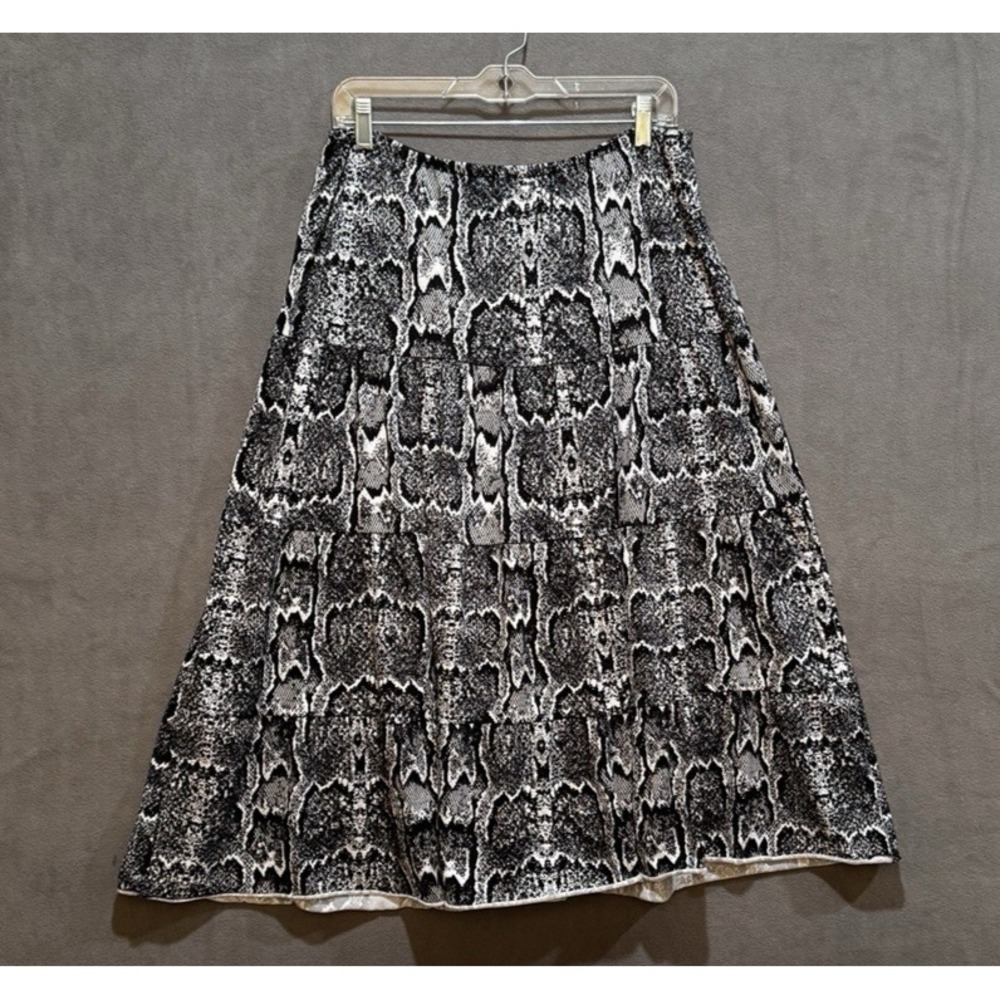 Black White Snake Print Tiered Maxi Skirt Elastic Waist Animal Print Skirt‎